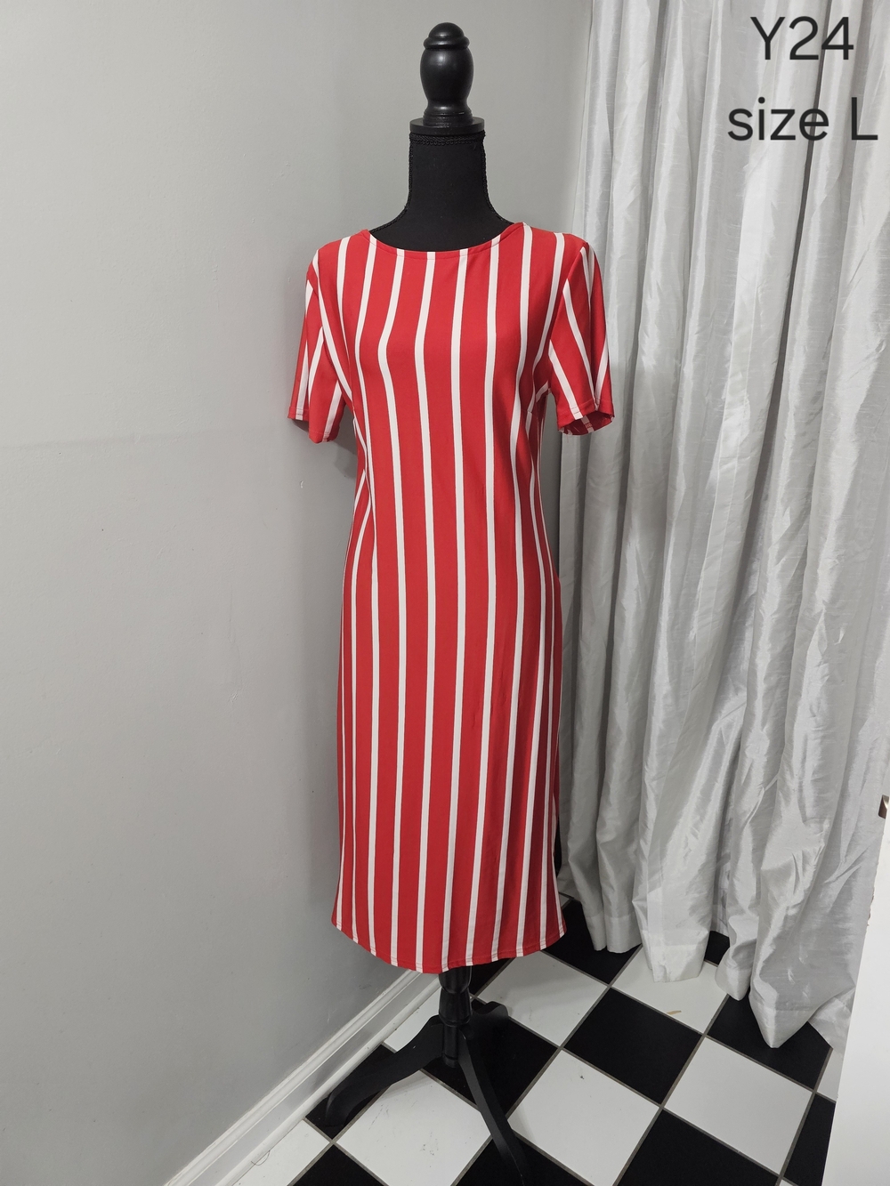 Women's Red & White Striped Midi Dress